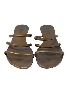 Schutz Gold Metallic Leather Gladiator Sandals Strappy Flat Size 6.5